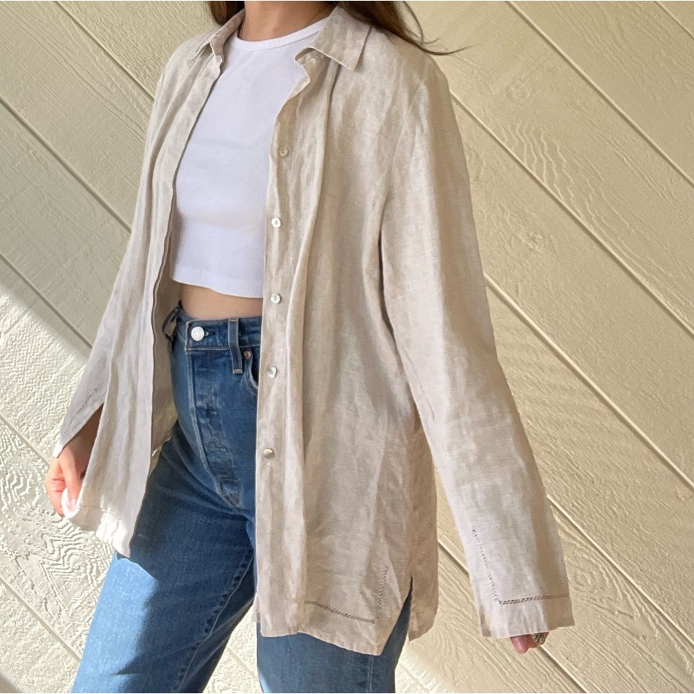Vintage Irish Linen Long Sleeve Button Down Shirt